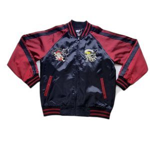 Vintage 90s Sukajan Fujin Satin Bomber Jacket Black 3XL Japanese Streetwear